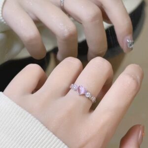Chic CZ Inlaid Pink Opal Heart Ring - ArtGalleryZen