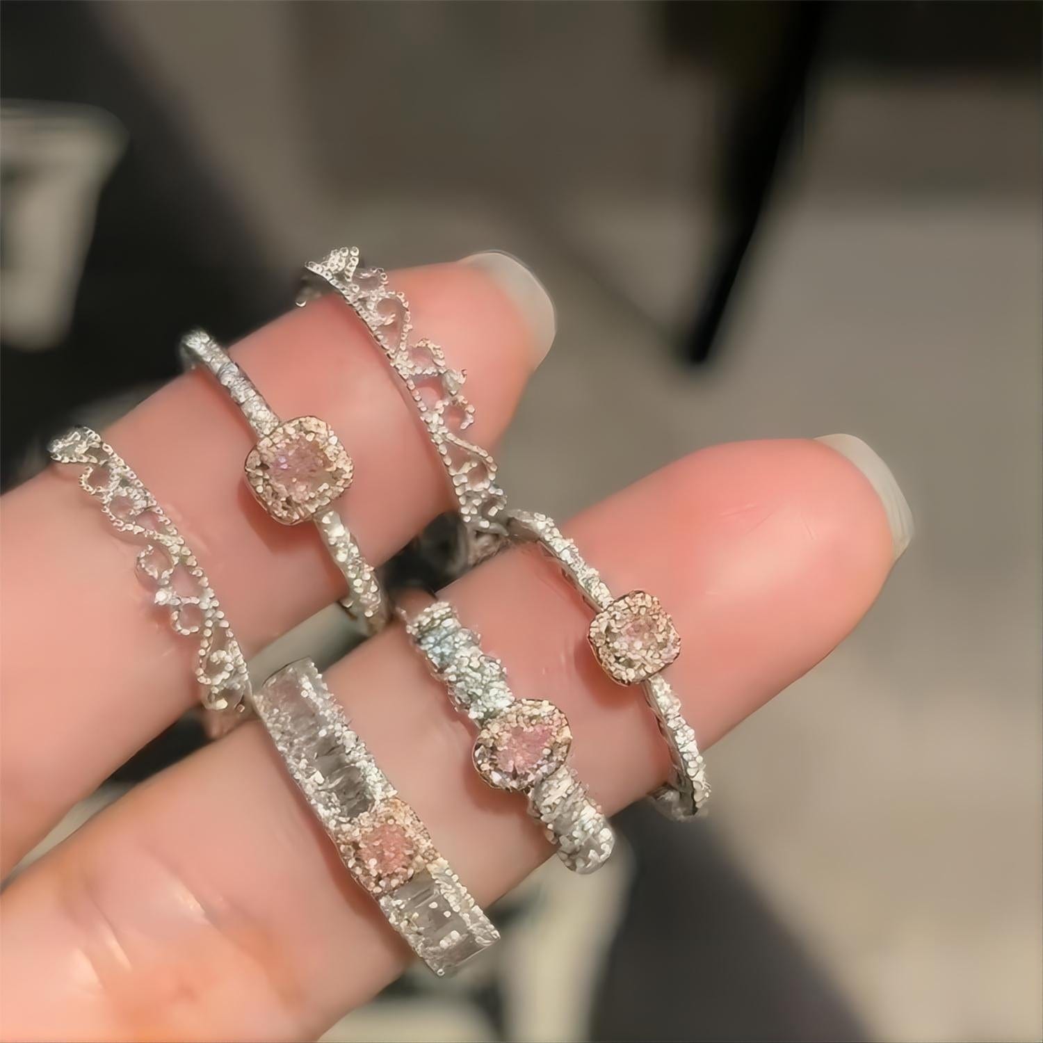 Chic CZ Inlaid Stackable Pink Crystal Ring - ArtGalleryZen