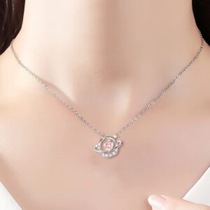Chic CZ Inlaid Planet Dangle Heart Pendant Necklace - ArtGalleryZen