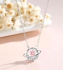 Chic CZ Inlaid Planet Dangle Heart Pendant Necklace - ArtGalleryZen