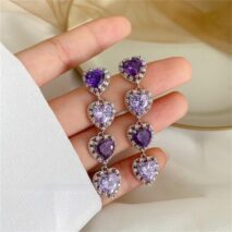 Chic CZ Inlaid Purple Crystal Heart Dangle Earrings - ArtGalleryZen