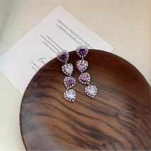 Chic CZ Inlaid Purple Crystal Heart Dangle Earrings - ArtGalleryZen