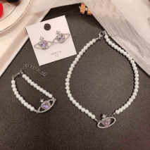 Chic CZ Inlaid Purple Saturn Necklace Earrings Bracelet Set - ArtGalleryZen