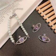 Chic CZ Inlaid Purple Saturn Necklace Earrings Bracelet Set - ArtGalleryZen