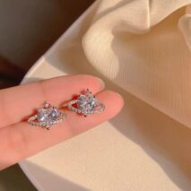 Chic CZ Inlaid Rhinestone Saturn Heart Earrings - ArtGalleryZen