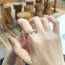 Chic CZ Inlaid Rose Heart Open Ring - ArtGalleryZen