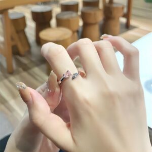 Chic CZ Inlaid Rose Heart Open Ring - ArtGalleryZen