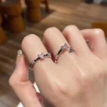 Chic CZ Inlaid Rose Heart Open Ring - ArtGalleryZen