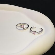 Chic CZ Inlaid Rose Heart Open Ring - ArtGalleryZen