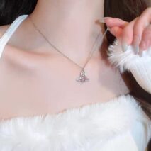 Chic CZ Inlaid Saturn Heart Necklace - ArtGalleryZen