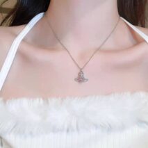Chic CZ Inlaid Saturn Heart Necklace - ArtGalleryZen