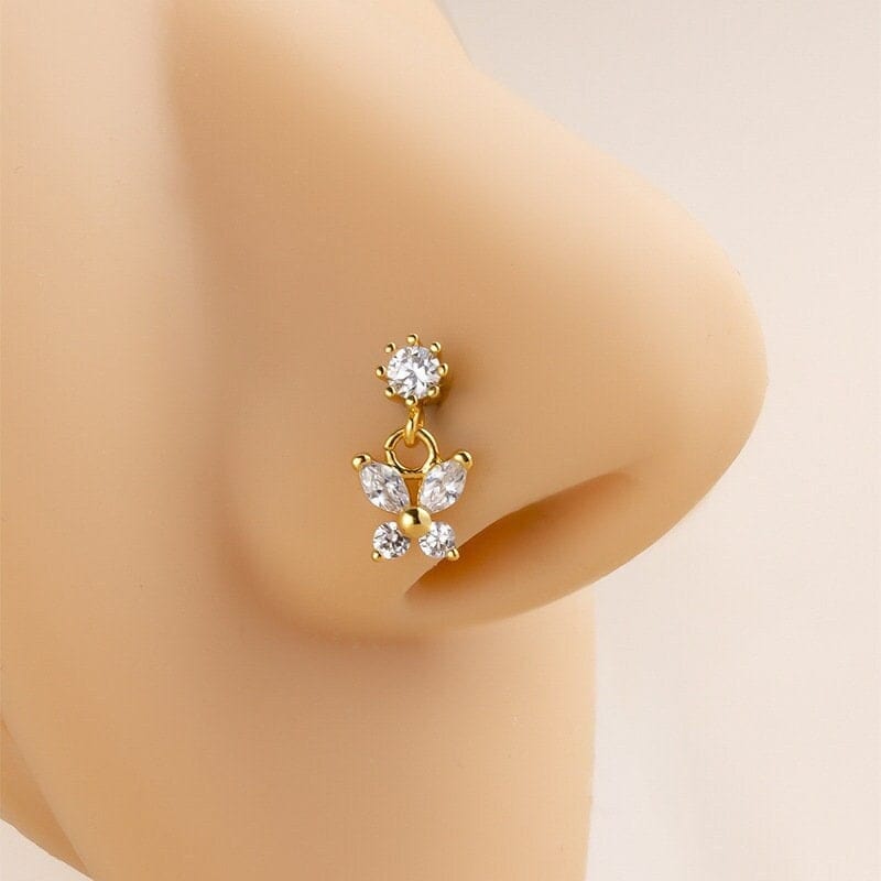 Chic CZ Inlaid Stainless Steel Butterfly Nose Piercing Nose Stud - ArtGalleryZen