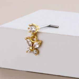 Chic CZ Inlaid Stainless Steel Butterfly Nose Piercing Nose Stud - ArtGalleryZen