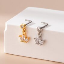Chic CZ Inlaid Stainless Steel Floral Heart Nose Piercing Nose Stud - ArtGalleryZen