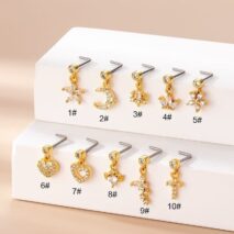Chic CZ Inlaid Stainless Steel Floral Heart Nose Piercing Nose Stud - ArtGalleryZen