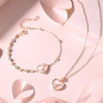 Chic CZ Inlaid Star Heart Necklace Bracelet Set - ArtGalleryZen