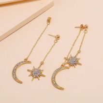 Chic CZ Inlaid Star Moon Phase Dangle Earrings - ArtGalleryZen