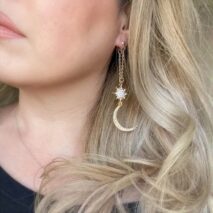 Chic CZ Inlaid Star Moon Phase Dangle Earrings - ArtGalleryZen