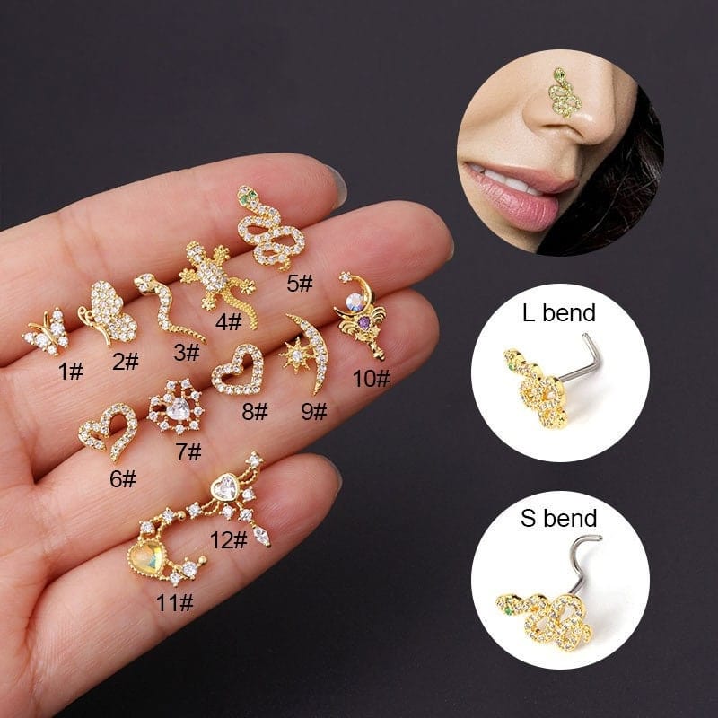 Chic CZ Inlaid Titanium Nose Piercing Nose Stud - ArtGalleryZen