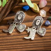 Chic Dangling Cowboy Hat Boot Heart Star Earrings - ArtGalleryZen