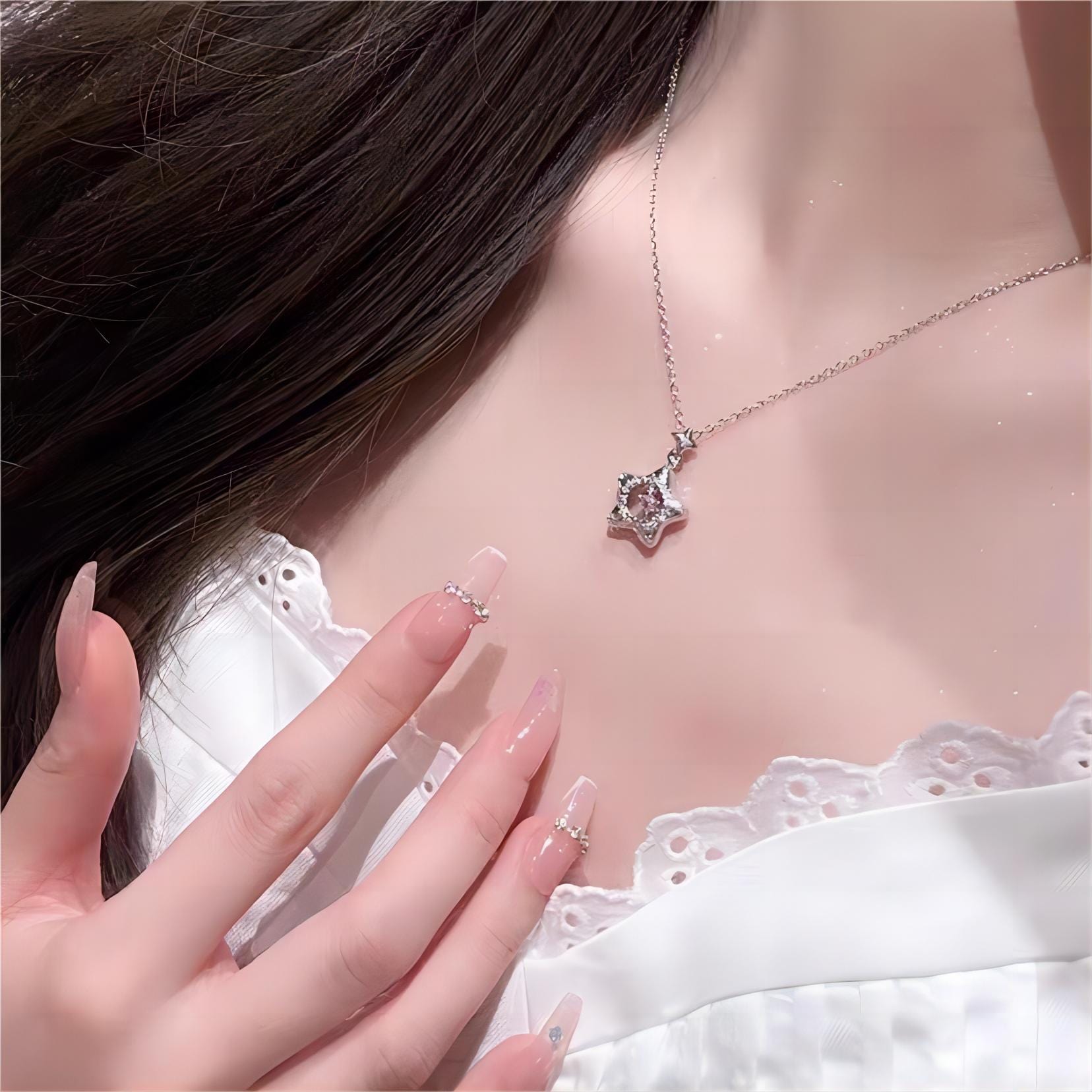 Chic Dangling Heart Star Necklace - ArtGalleryZen