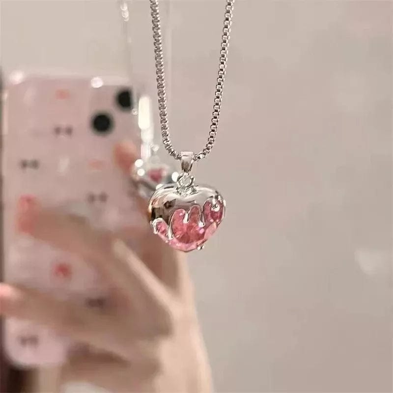 Chic Diamond Cut Pink Crystal Heart Pendant Necklace - ArtGalleryZen