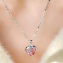 Chic Diamond Cut Pink Crystal Heart Pendant Necklace - ArtGalleryZen