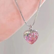 Chic Diamond Cut Pink Crystal Heart Pendant Necklace - ArtGalleryZen