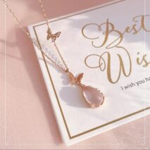 Chic Duo Enamel Butterfly Opal Pendant Necklace - ArtGalleryZen