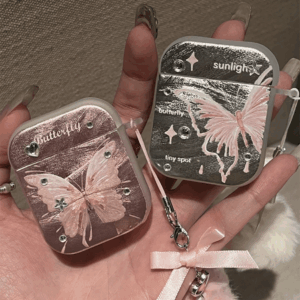 Chic Electroplated Butterfly AirPods Earphone Case With Plush Charm - ArtGalleryZen