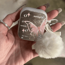 Chic Electroplated Butterfly AirPods Earphone Case With Plush Charm - ArtGalleryZen
