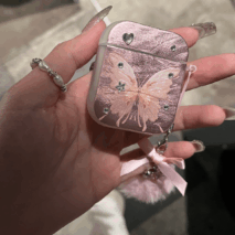 Chic Electroplated Butterfly AirPods Earphone Case With Plush Charm - ArtGalleryZen