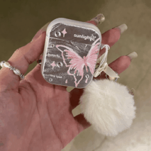 Chic Electroplated Butterfly AirPods Earphone Case With Plush Charm - ArtGalleryZen