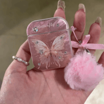 Chic Electroplated Butterfly AirPods Earphone Case With Plush Charm - ArtGalleryZen