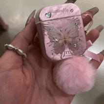 Chic Electroplated Butterfly AirPods Earphone Case With Plush Charm - ArtGalleryZen