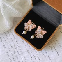 Chic Enamel Butterfly Dangling Pearl Earrings - ArtGalleryZen