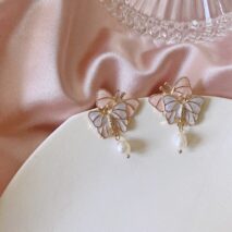 Chic Enamel Butterfly Dangling Pearl Earrings - ArtGalleryZen