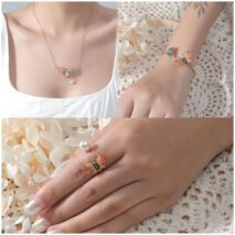 Chic Enamel Butterfly Necklace Bracelet Ring Set - ArtGalleryZen