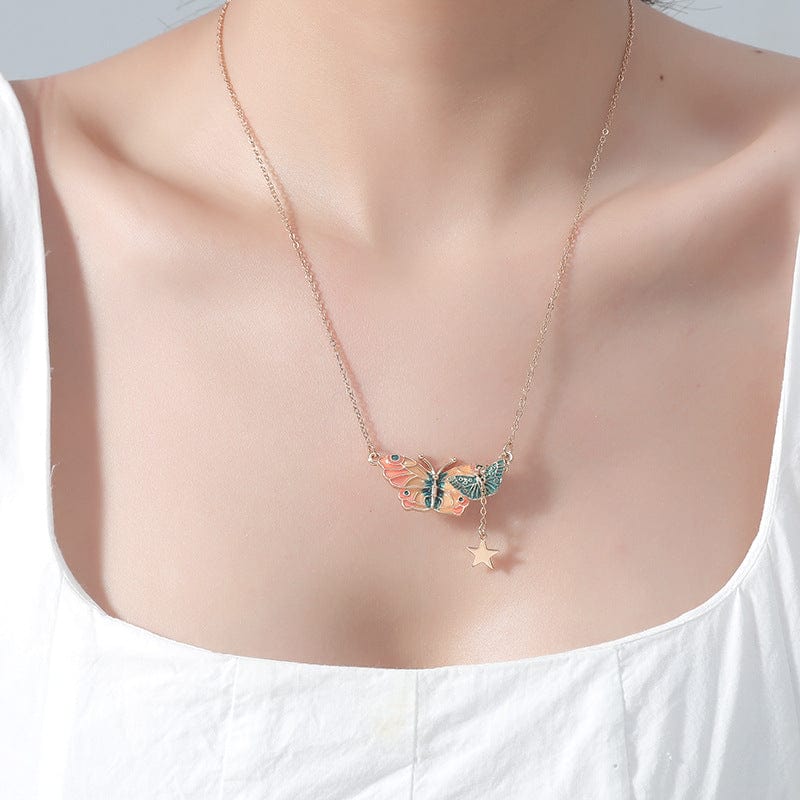 Chic Enamel Butterfly Necklace Bracelet Ring Set - ArtGalleryZen