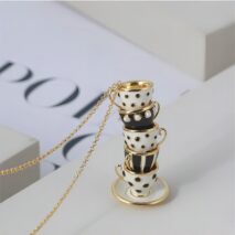 Chic Enamel Coffee Cup Long Chain Necklace - ArtGalleryZen