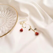 Chic Enamel English Rose Dangle Earrings - ArtGalleryZen
