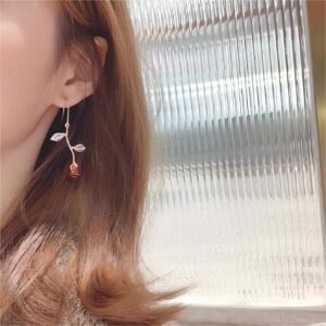 Chic Enamel English Rose Dangle Earrings - ArtGalleryZen