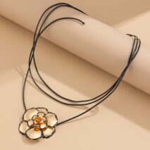 Chic Enamel Flower Wax Cord String Necklace - ArtGalleryZen