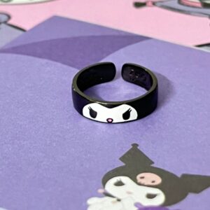 Chic Enamel Kuromi Carved Baku Pattern Matching Ring - ArtGalleryZen