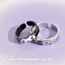 Chic Enamel Kuromi Carved Baku Pattern Matching Ring - ArtGalleryZen