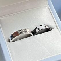 Chic Enamel Kuromi Carved Baku Pattern Matching Ring - ArtGalleryZen