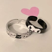 Chic Enamel Kuromi Carved Baku Pattern Matching Ring - ArtGalleryZen