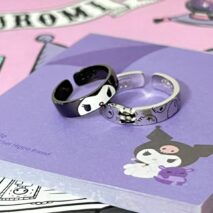 Chic Enamel Kuromi Carved Baku Pattern Matching Ring - ArtGalleryZen