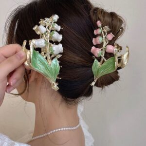 Chic Enamel Lily Of The Valley Hair Claw Clip - ArtGalleryZen
