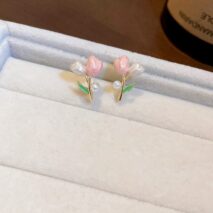 Chic Enamel Pearl Charm Tulip Earrings - ArtGalleryZen